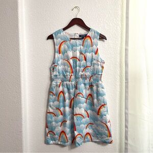 ModCloth Womens Dress Blue Dreamscape Rainbow Clouds Fit and Flare Size Large